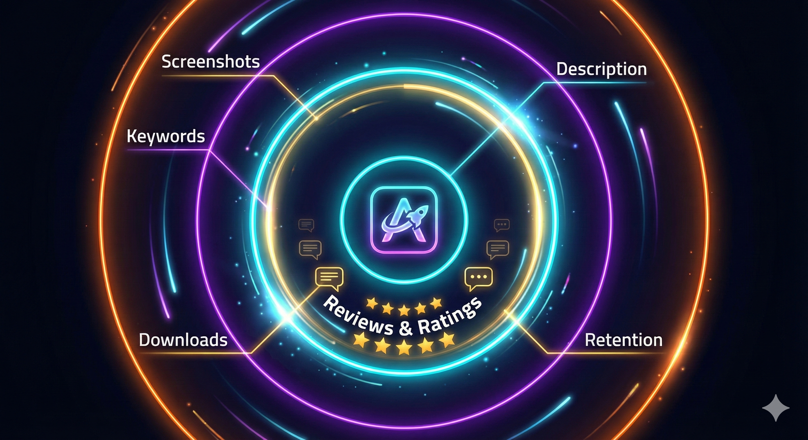 Diagram showing ASO ranking factors with reviews highlighted as a key component