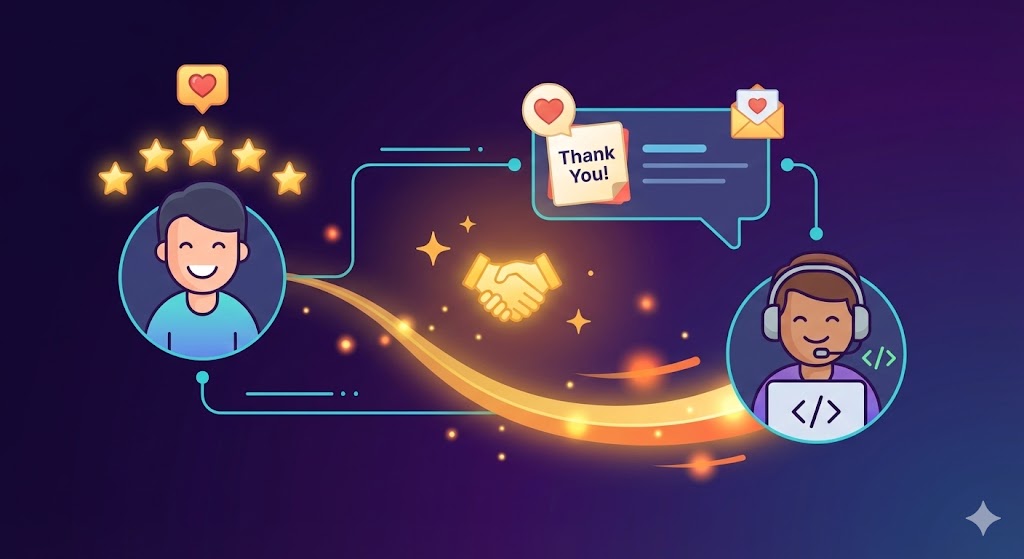 Happy user receiving a personalized thank you response from the developer