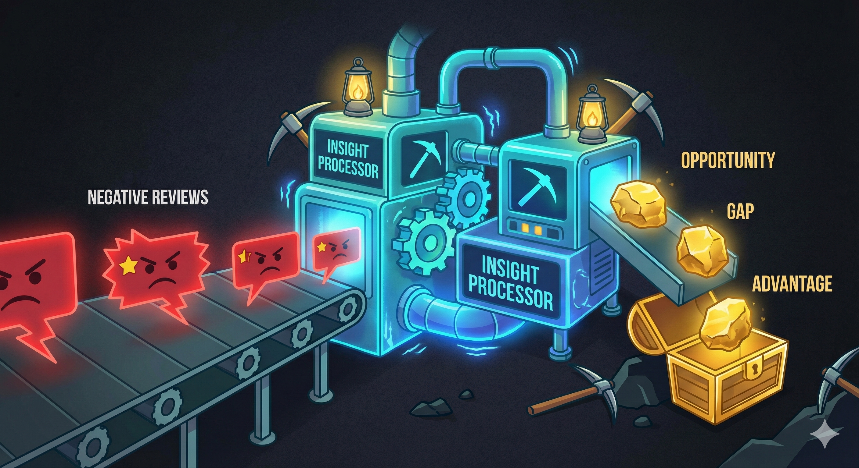 Process of extracting competitor weaknesses from negative reviews